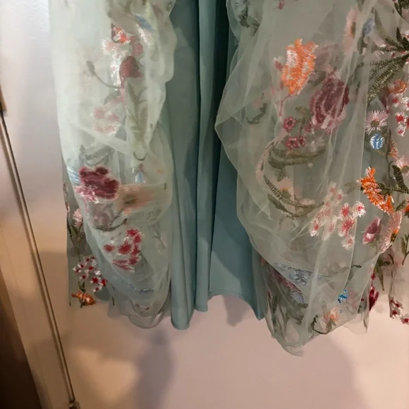 JESSAKAE Margret Sz XS Floral Embroidered Tulle Tiered Maxi Dress Tie Shoulder - Picture 5 of 12